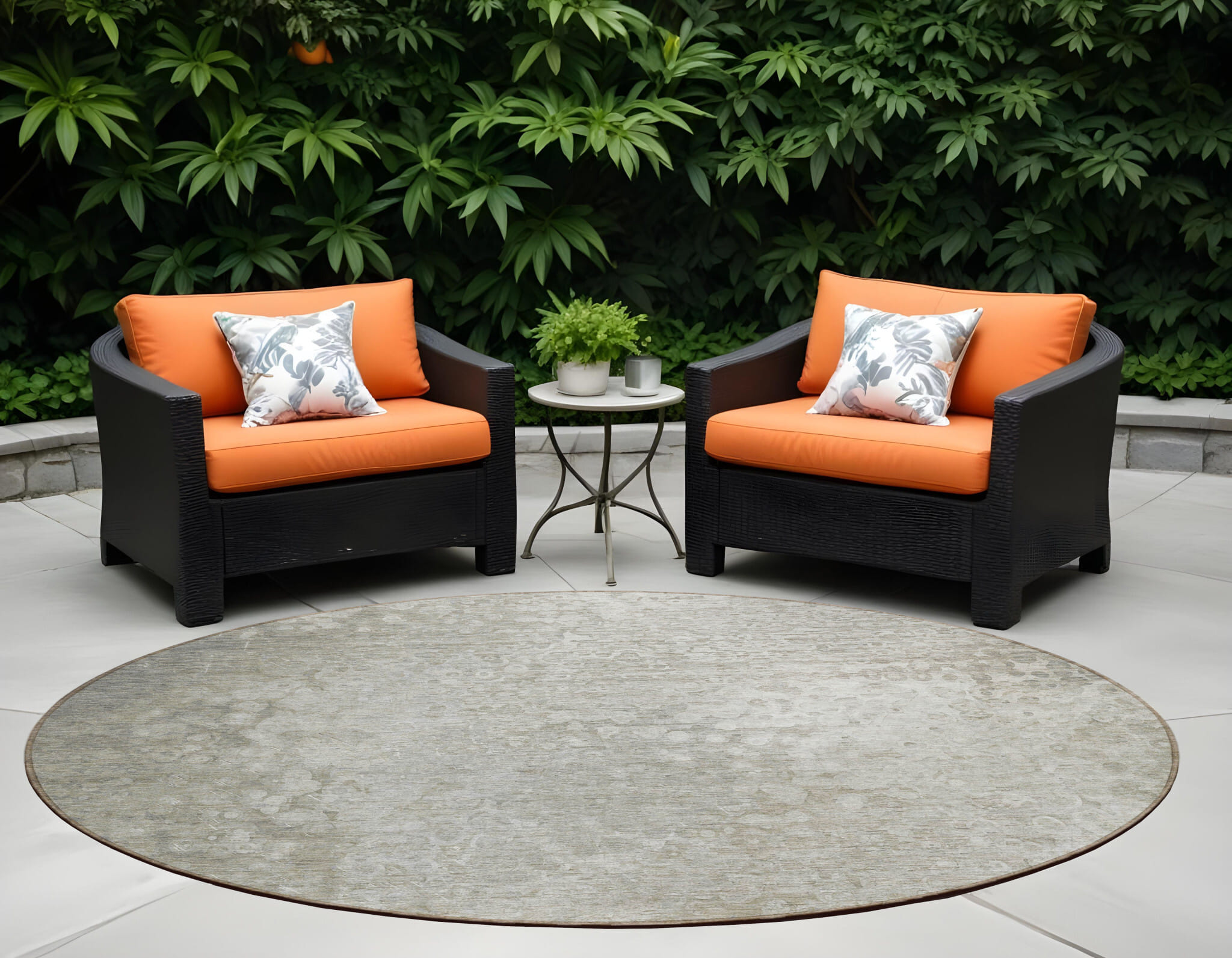8' Round Beige Round Washable Non Skid Indoor Outdoor Area Rug