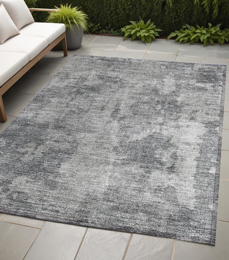 5' X 8' Gray Abstract Washable Non Skid Indoor Outdoor Area Rug