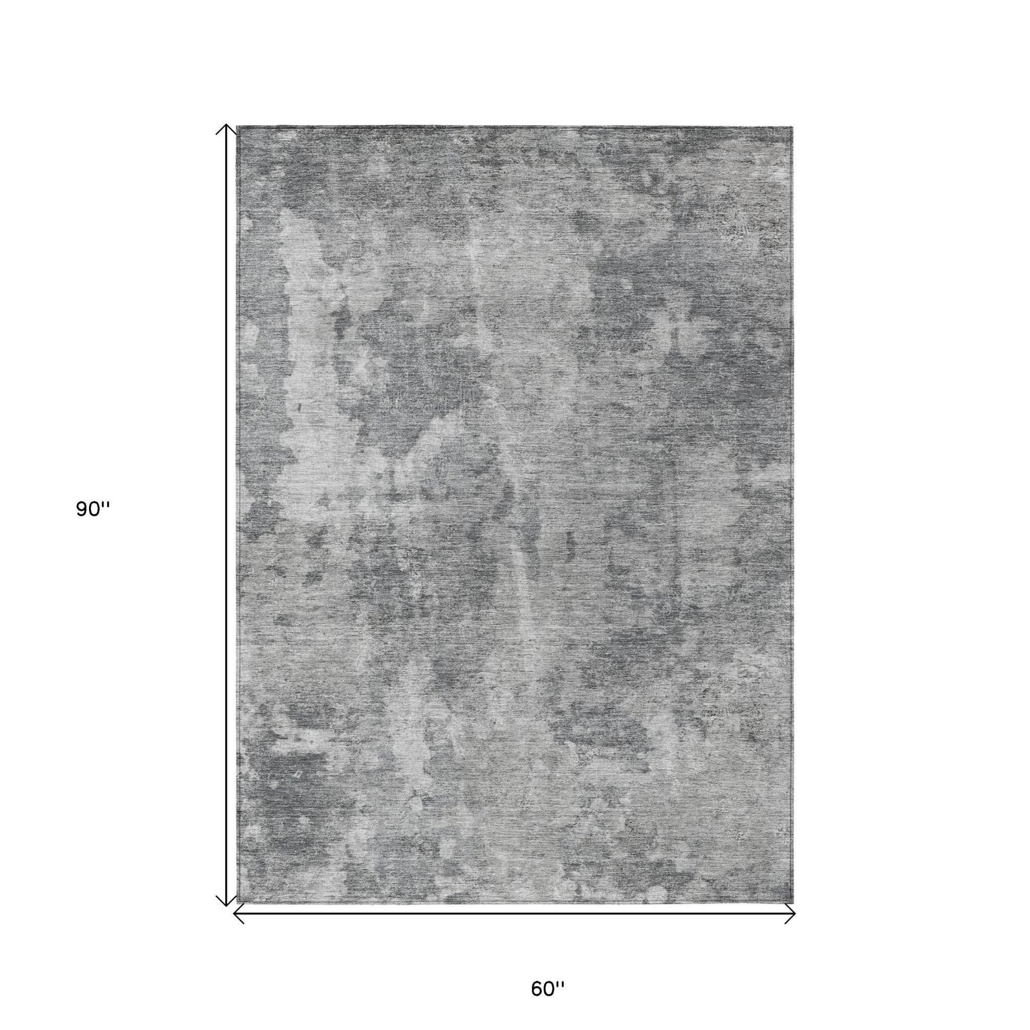 5' X 8' Gray Abstract Washable Non Skid Indoor Outdoor Area Rug