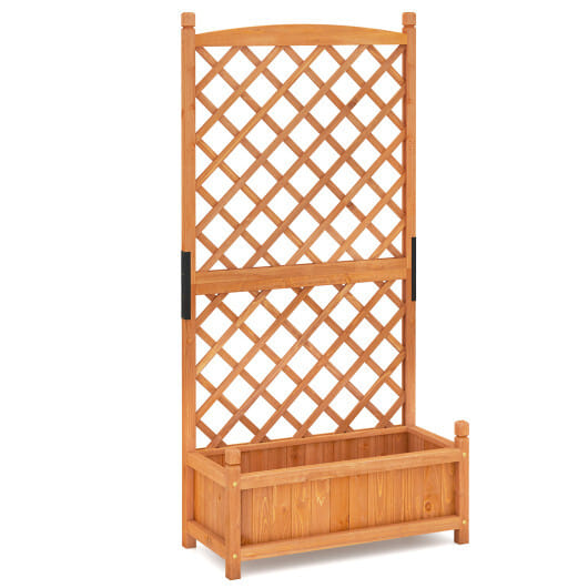 60 Inch Tall Raised Garden Bed with Diamond Lattice Trellis and Drainage Holes-Orange - Color: Orange
