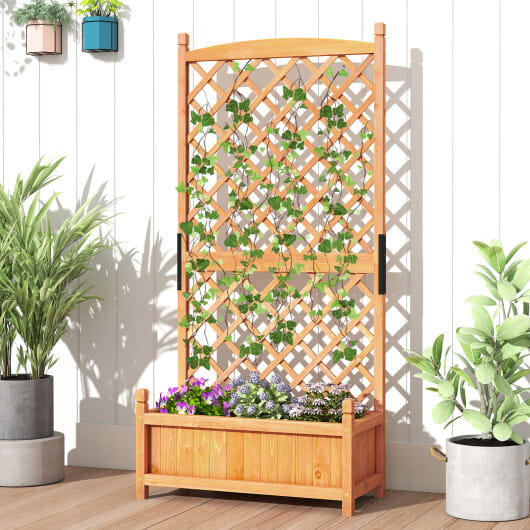 60 Inch Tall Raised Garden Bed with Diamond Lattice Trellis and Drainage Holes-Orange - Color: Orange