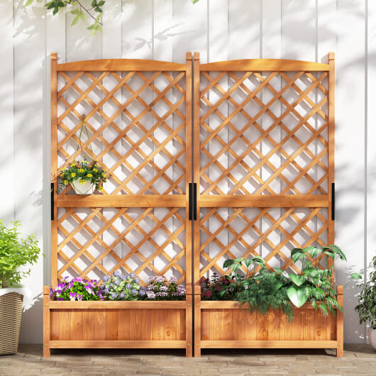 60 Inch Tall Raised Garden Bed with Diamond Lattice Trellis and Drainage Holes-Orange - Color: Orange