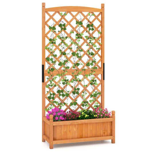 60 Inch Tall Raised Garden Bed with Diamond Lattice Trellis and Drainage Holes-Orange - Color: Orange