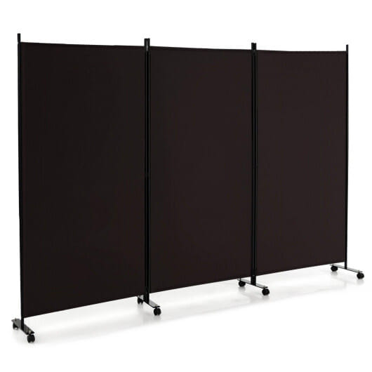 Costway 3-Panel Folding Room Divider 6Ft Rolling Privacy Screen with Lockable Wheels Brown