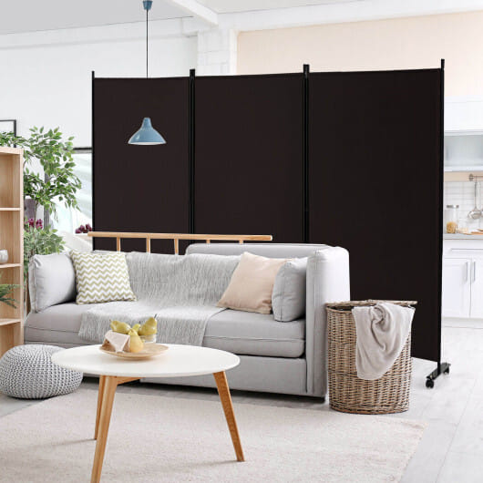 Costway 3-Panel Folding Room Divider 6Ft Rolling Privacy Screen with Lockable Wheels Brown