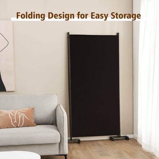 Costway 3-Panel Folding Room Divider 6Ft Rolling Privacy Screen with Lockable Wheels Brown