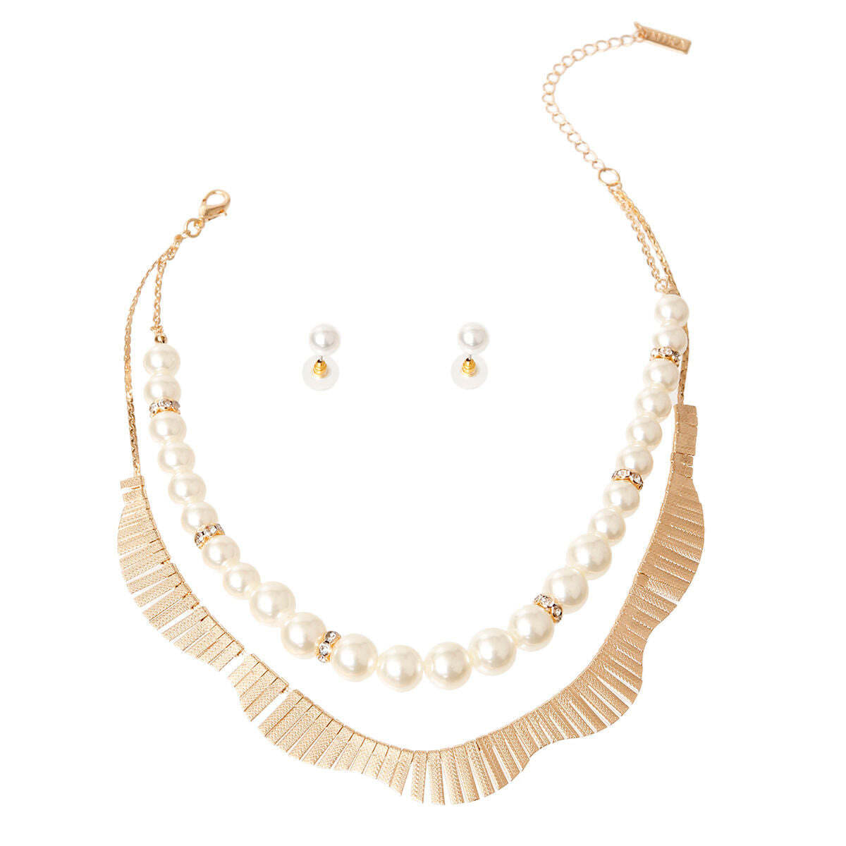 Fanned Gold and Pearl Necklace Set