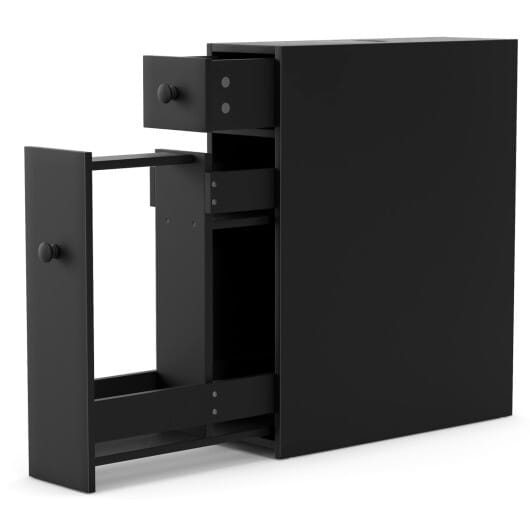 Costway Black Bathroom Cabinet Space Saver Storage Organizer-Black - Color: Black