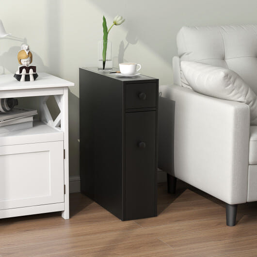 Costway Black Bathroom Cabinet Space Saver Storage Organizer-Black - Color: Black