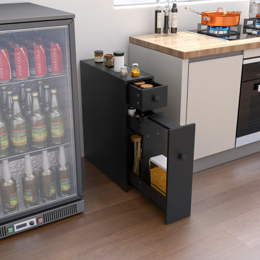 Costway Black Bathroom Cabinet Space Saver Storage Organizer-Black - Color: Black