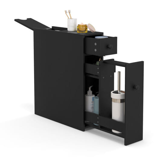 Costway Black Bathroom Cabinet Space Saver Storage Organizer-Black - Color: Black
