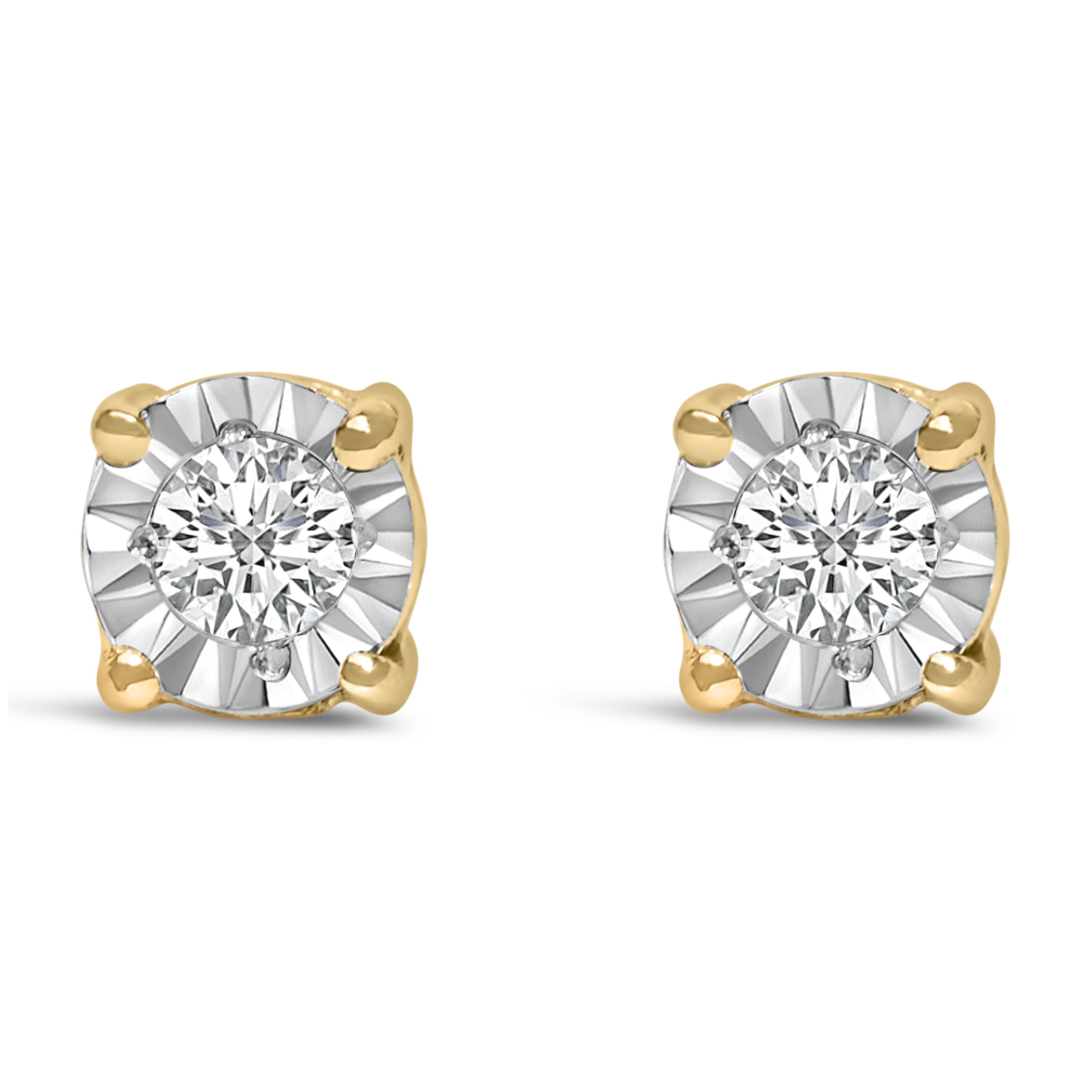 10K Yellow Gold Plated .925 Sterling Silver 1/10 Cttw Round Brilliant-Cut Lab Grown Diamond Miracle-Set Stud Earrings (F-G Color, VS1-VS2 Clarity)