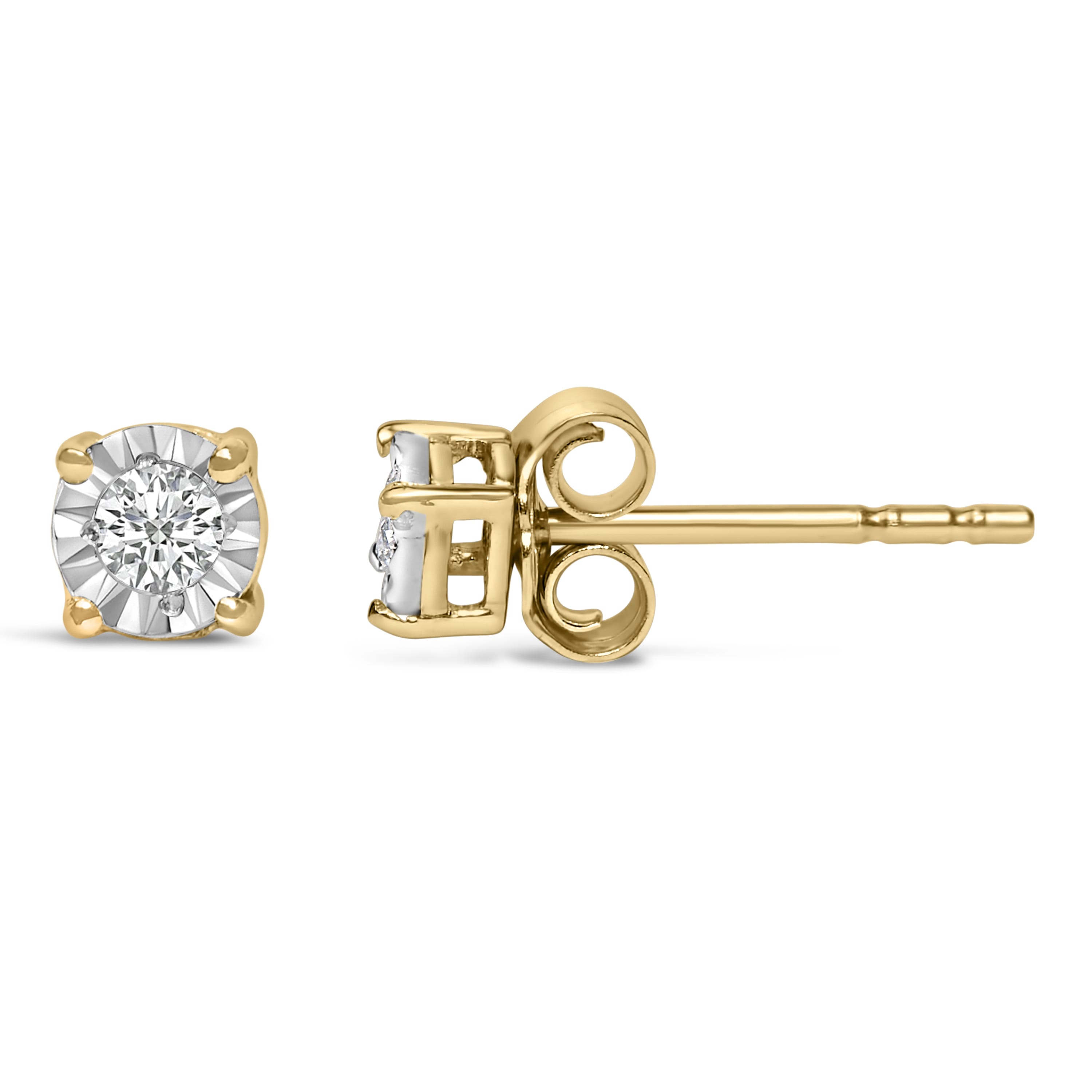 10K Yellow Gold Plated .925 Sterling Silver 1/10 Cttw Round Brilliant-Cut Lab Grown Diamond Miracle-Set Stud Earrings (F-G Color, VS1-VS2 Clarity)
