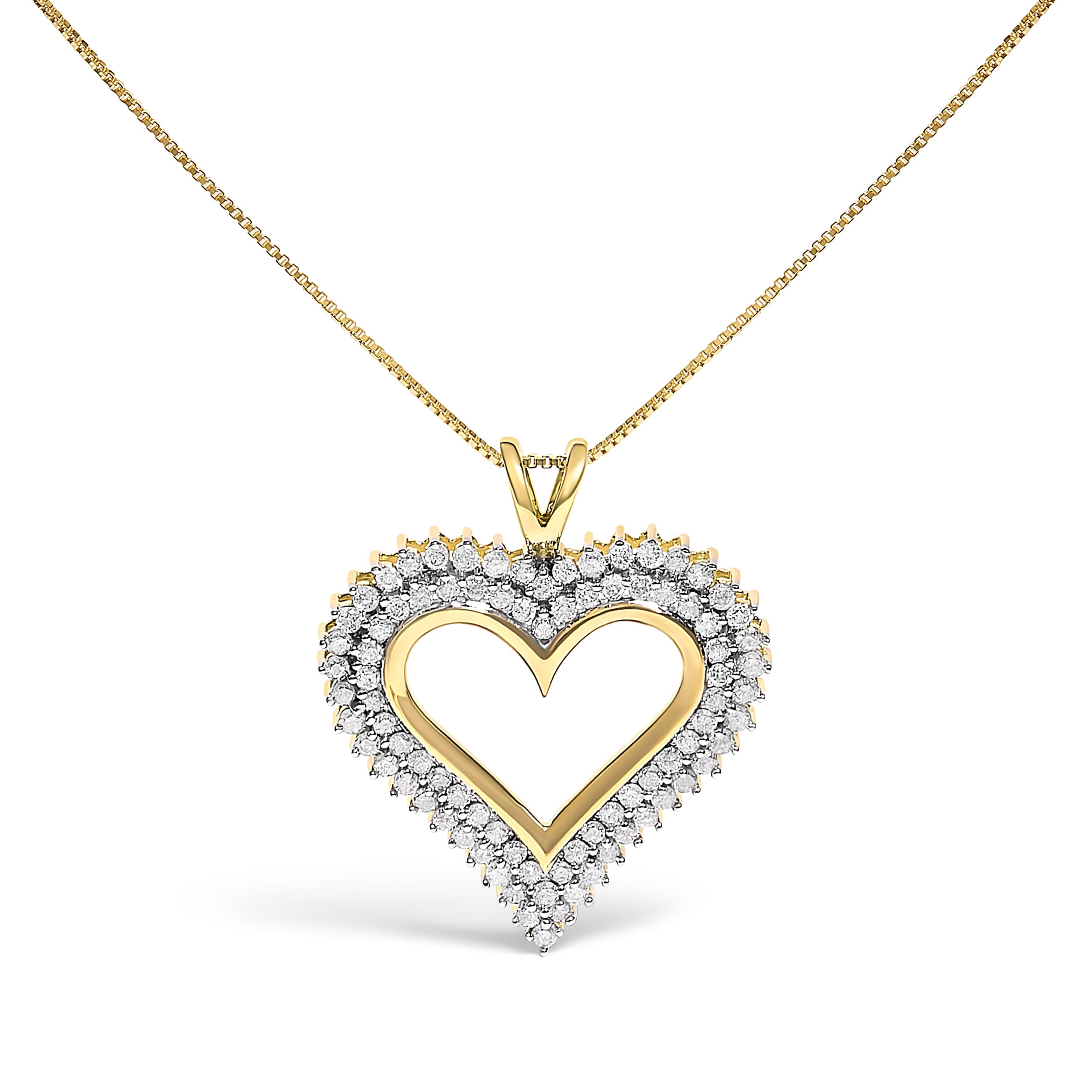 10K Yellow Gold Plated .925 Sterling Silver 2.00 Cttw Diamond Heart 18" Pendant Necklace (I-J Color, I2-I3 Clarity)