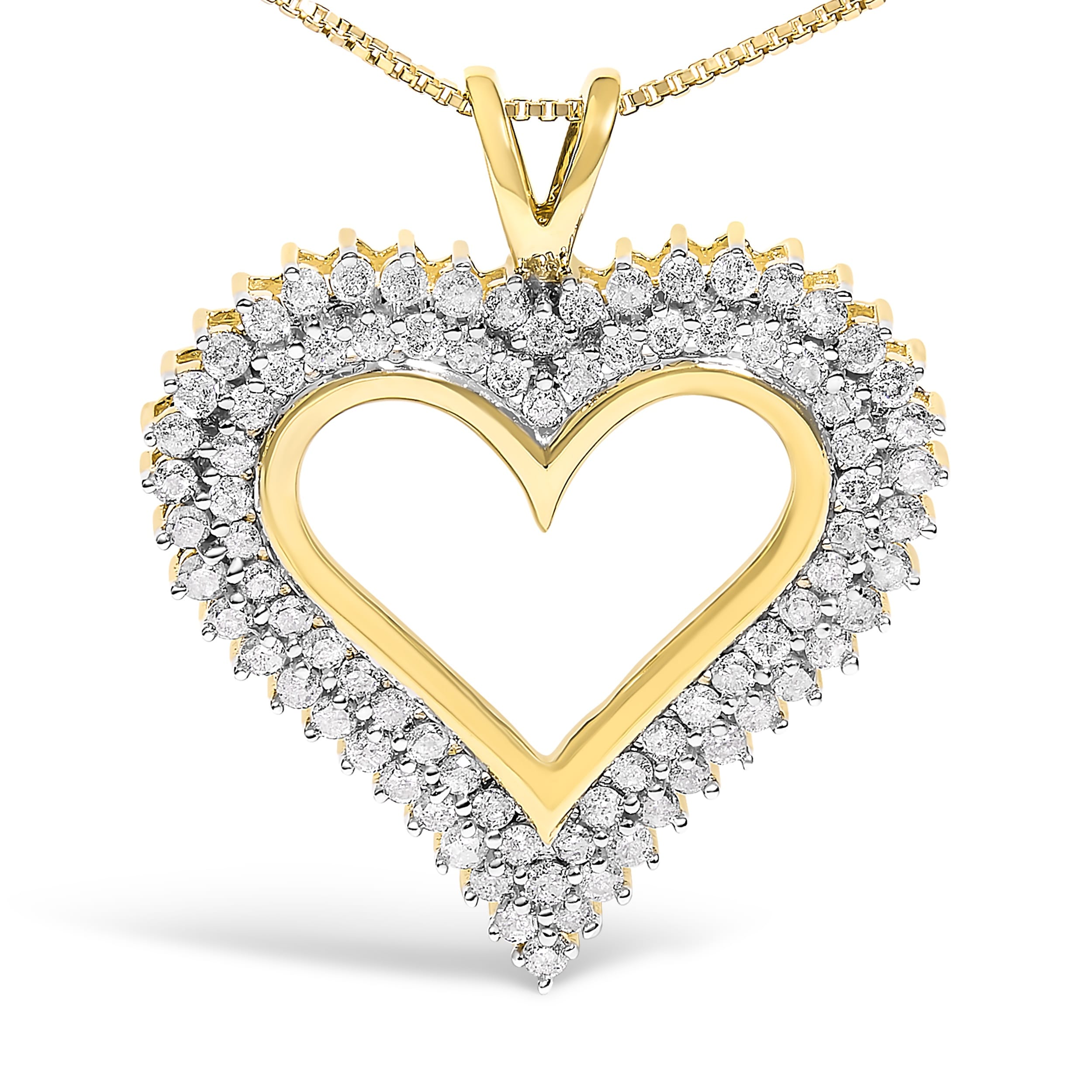 10K Yellow Gold Plated .925 Sterling Silver 2.00 Cttw Diamond Heart 18" Pendant Necklace (I-J Color, I2-I3 Clarity)