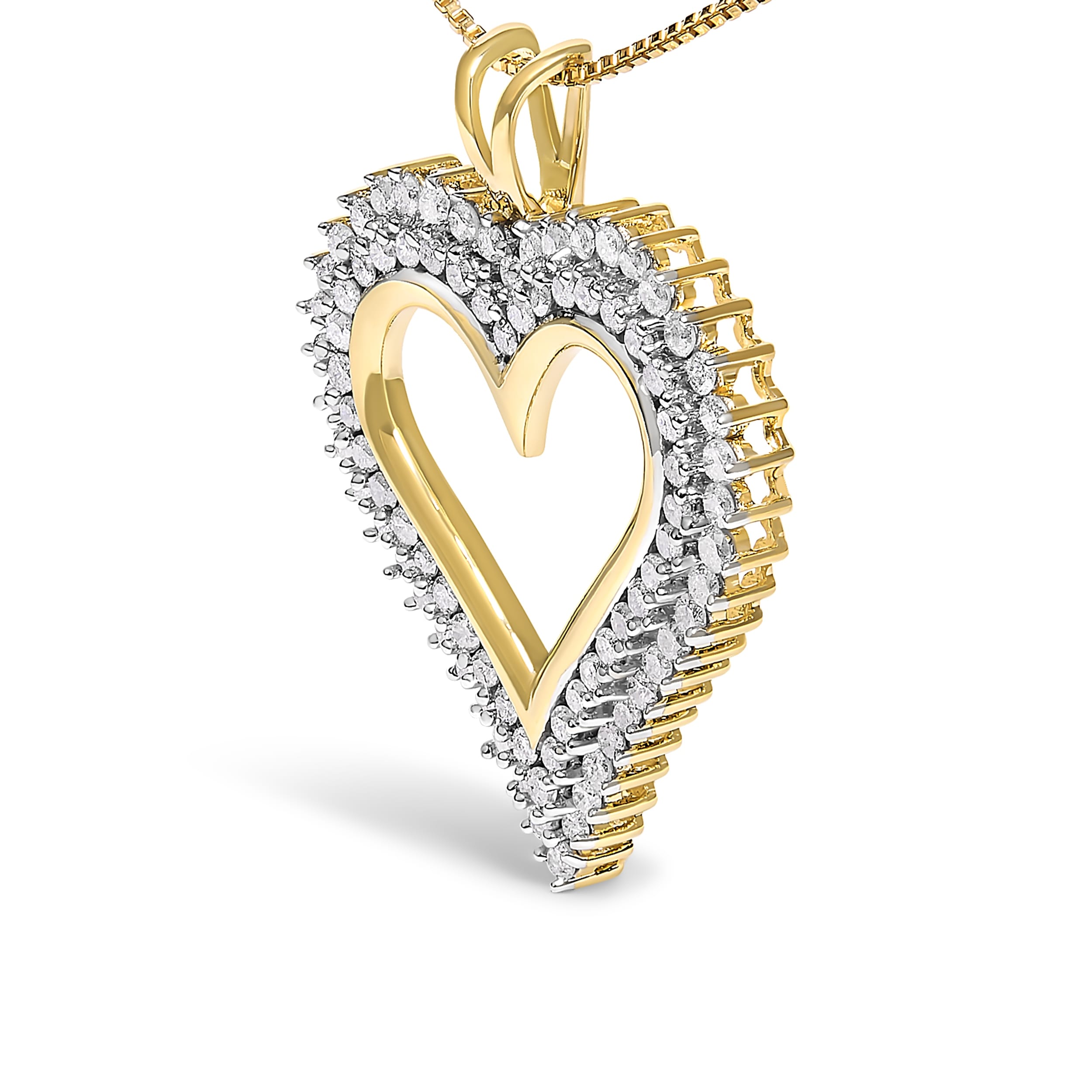 10K Yellow Gold Plated .925 Sterling Silver 2.00 Cttw Diamond Heart 18" Pendant Necklace (I-J Color, I2-I3 Clarity)