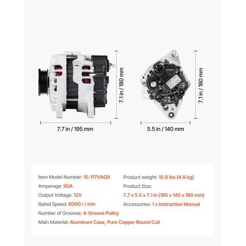 Car Alternator 11311N, Fit for KIA Spectra5 L4 2.0L 2007-2009, Soul 2010-2011, for HYUNDAI Elantra L4 2.0L 2007-2012, Automotive Replacement Alternator 211311, 2655635, 3730023650, 40046020