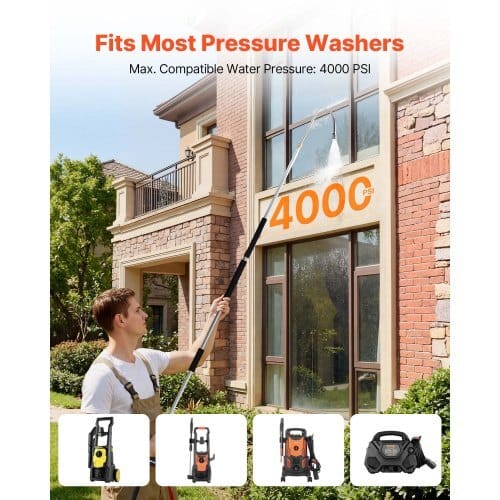 9 FT Pressure Washer Telescoping Wand, 3-Section with Power Washer Extension Wands, 7 Nozzles, Hose Adapter, Support Belt, Storage Bag, 4000 PSI Telescopic Gutter Cleaner for High Cleaning