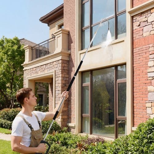 9 FT Pressure Washer Telescoping Wand, 3-Section with Power Washer Extension Wands, 7 Nozzles, Hose Adapter, Support Belt, Storage Bag, 4000 PSI Telescopic Gutter Cleaner for High Cleaning