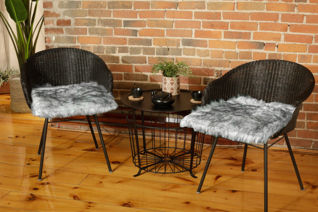 Set Of Two 17" X 17" Ombre Grey Faux Fur Dining Chair Cushion Pads