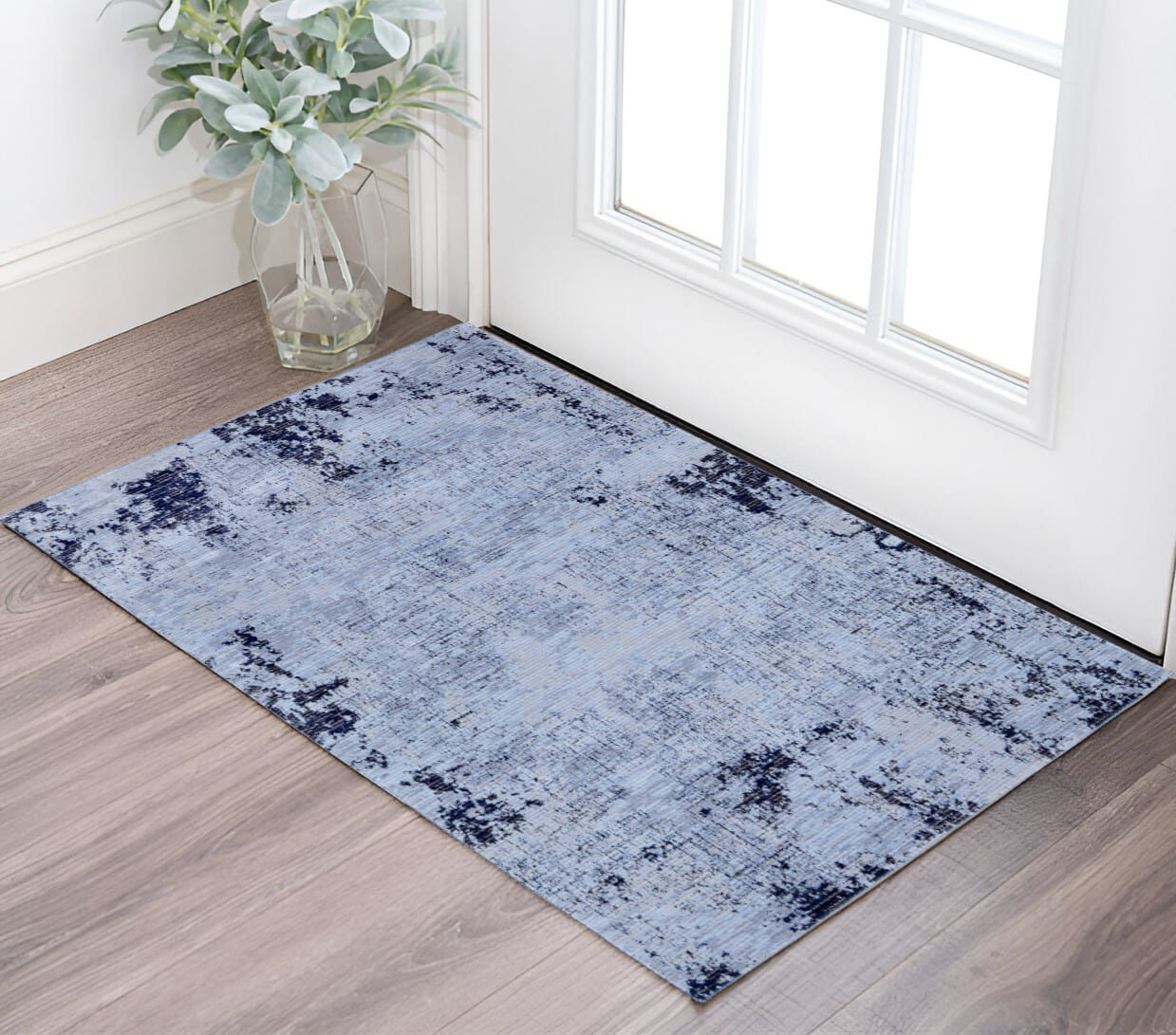 2' X 3' Light Blue and Black Abstract Power Loom Area Rug