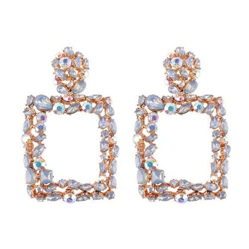 Rhinestone Embellished Square Fashion Costume Statement Earrings - Blue