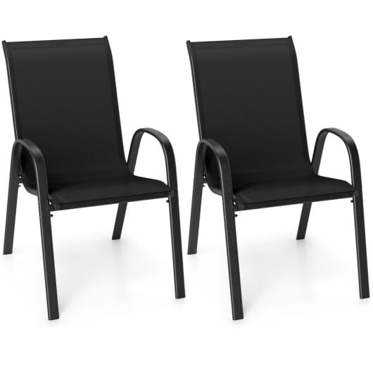 Set of 2 Stackable Patio Dining Chairs Set with Armrest-Brown