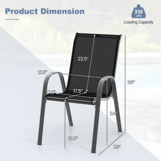 Set of 2 Stackable Patio Dining Chairs Set with Armrest-Brown
