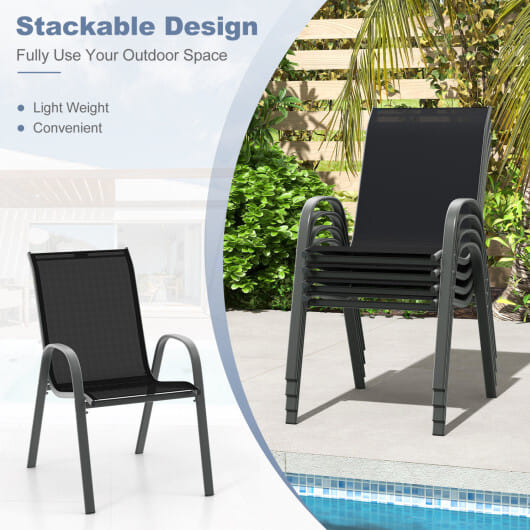 Set of 2 Stackable Patio Dining Chairs Set with Armrest-Brown