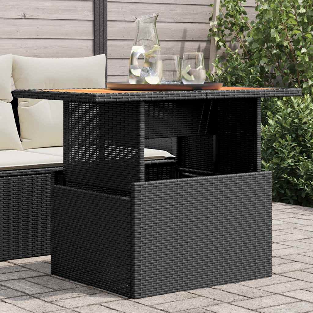 Patio Table Black 39.4"x21.7"x28.7" Poly Rattan and Acacia Wood