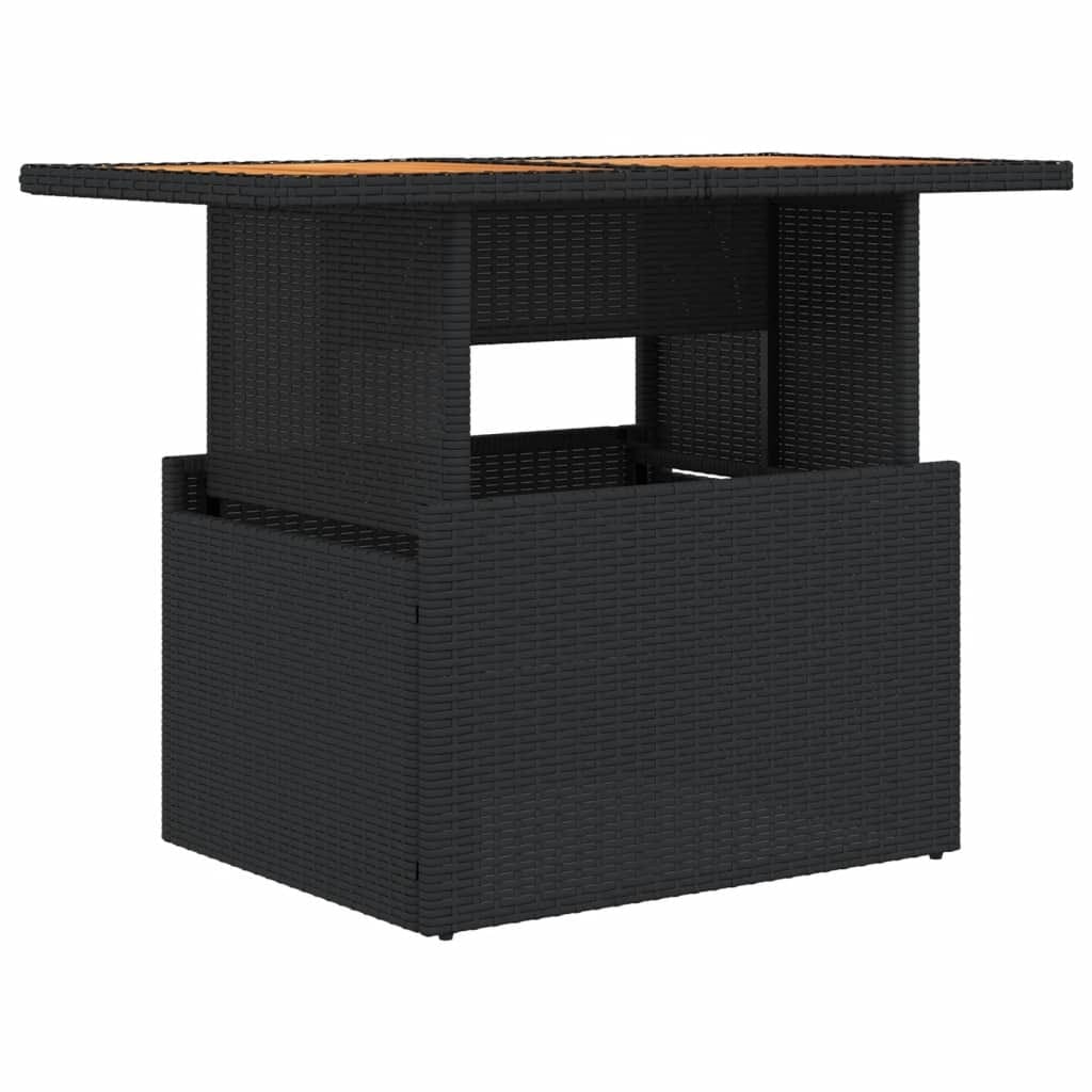 Patio Table Black 39.4"x21.7"x28.7" Poly Rattan and Acacia Wood