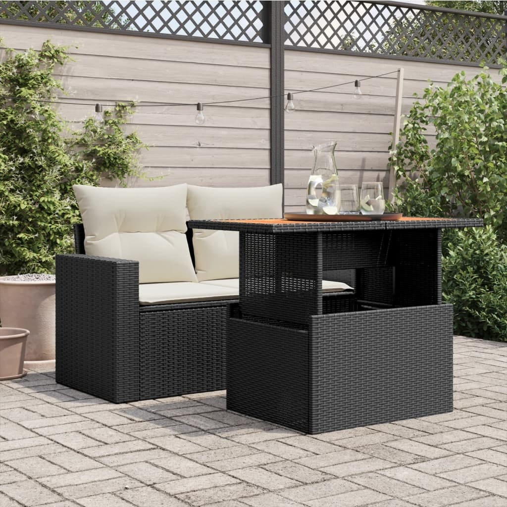 Patio Table Black 39.4"x21.7"x28.7" Poly Rattan and Acacia Wood