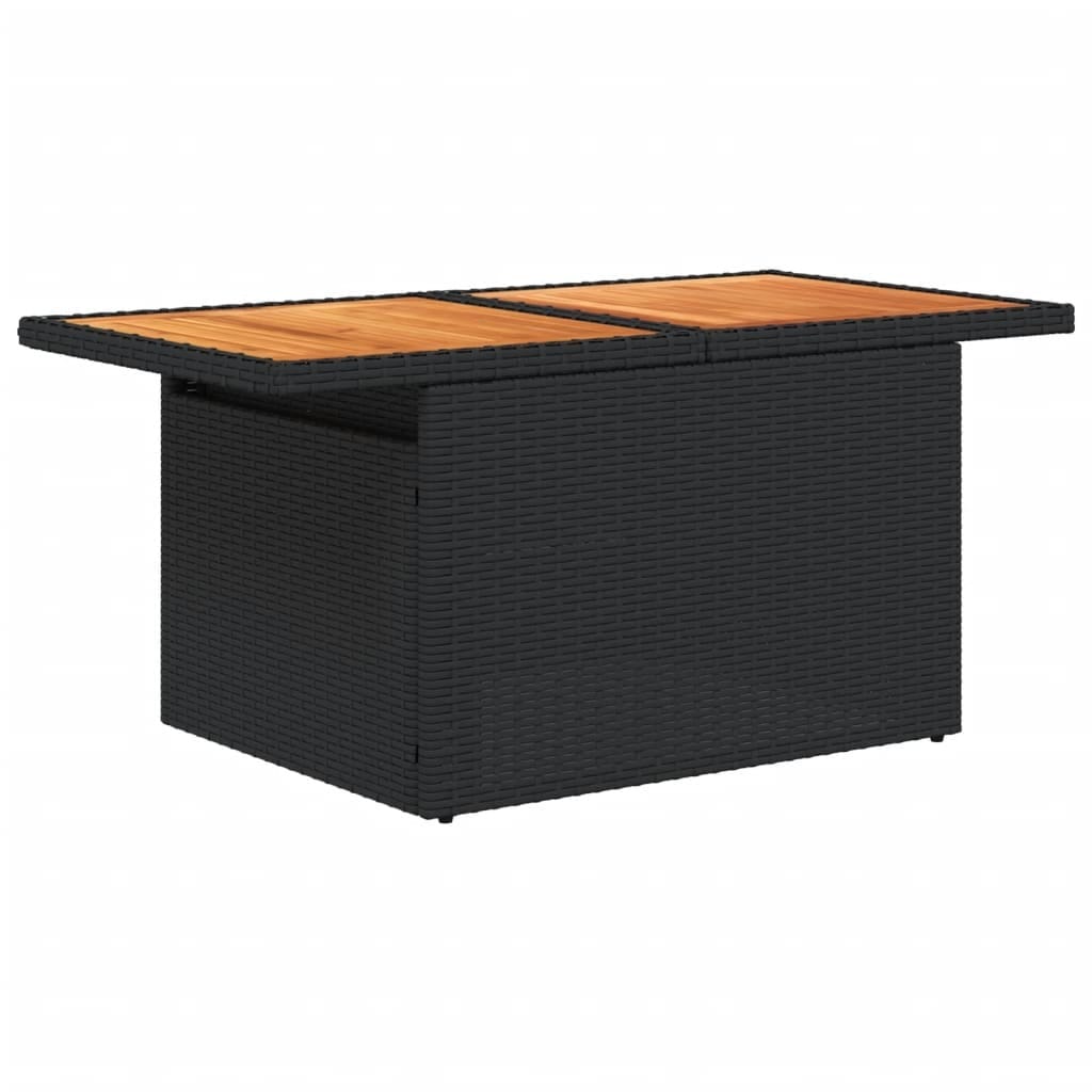 Patio Table Black 39.4"x21.7"x28.7" Poly Rattan and Acacia Wood