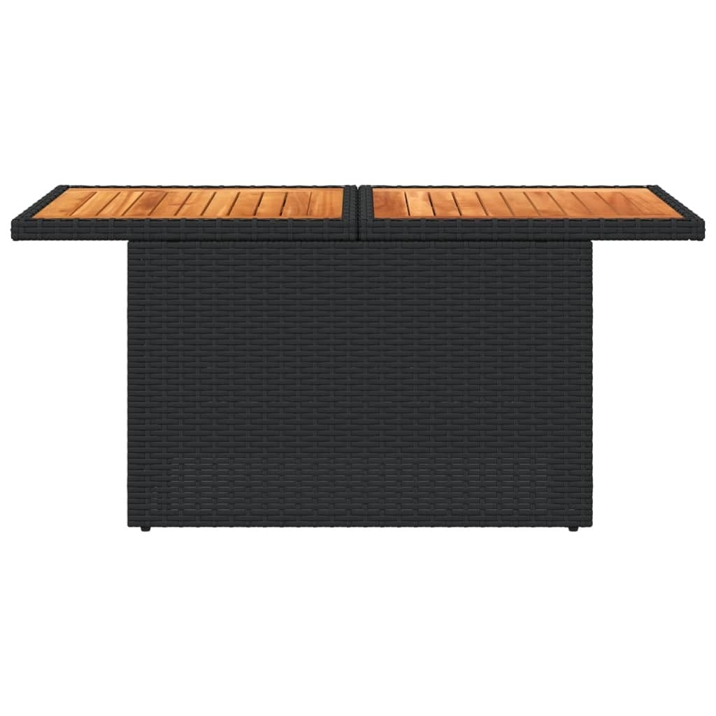 Patio Table Black 39.4"x21.7"x28.7" Poly Rattan and Acacia Wood