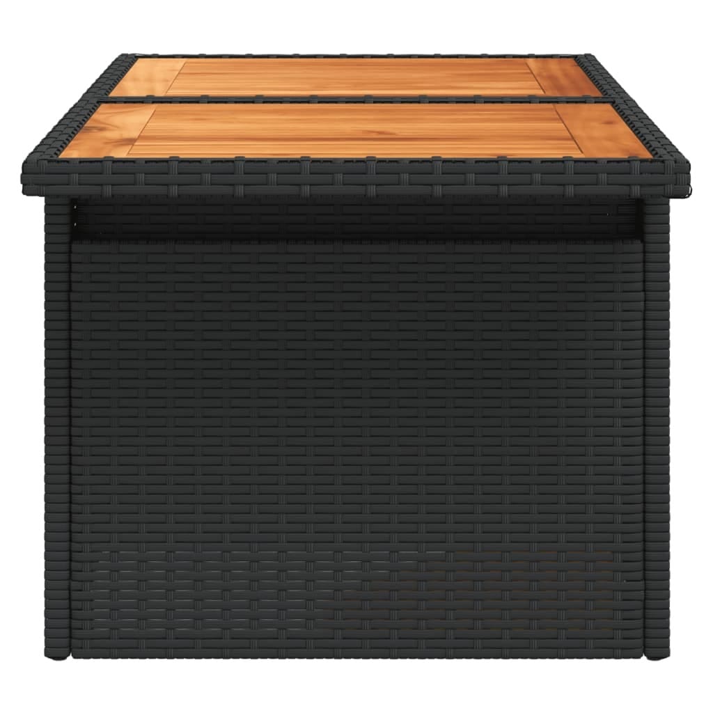 Patio Table Black 39.4"x21.7"x28.7" Poly Rattan and Acacia Wood