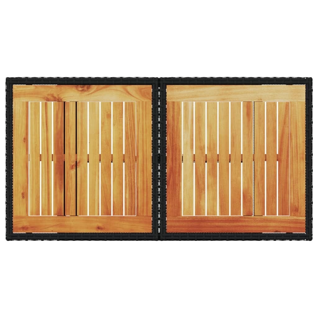 Patio Table Black 39.4"x21.7"x28.7" Poly Rattan and Acacia Wood