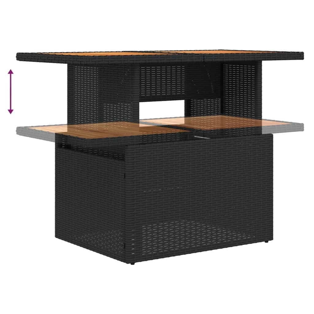 Patio Table Black 39.4"x21.7"x28.7" Poly Rattan and Acacia Wood