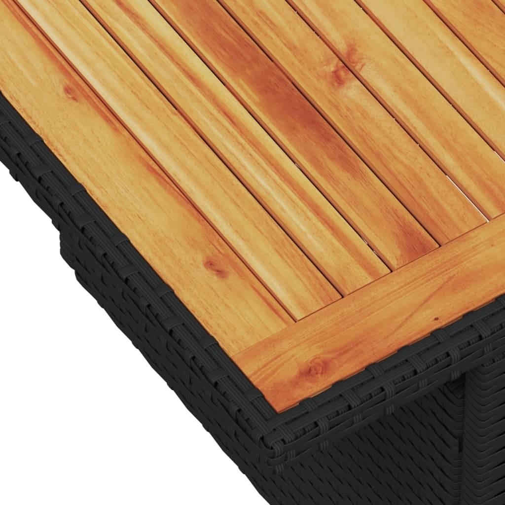 Patio Table Black 39.4"x21.7"x28.7" Poly Rattan and Acacia Wood