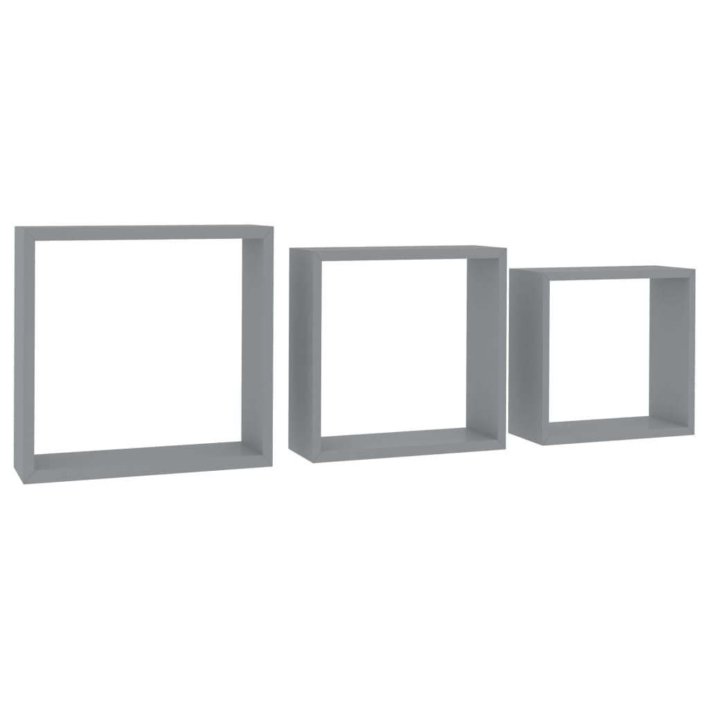Wall Cube Shelves 3 pcs Gray MDF