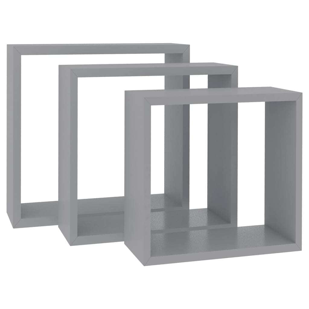 Wall Cube Shelves 3 pcs Gray MDF