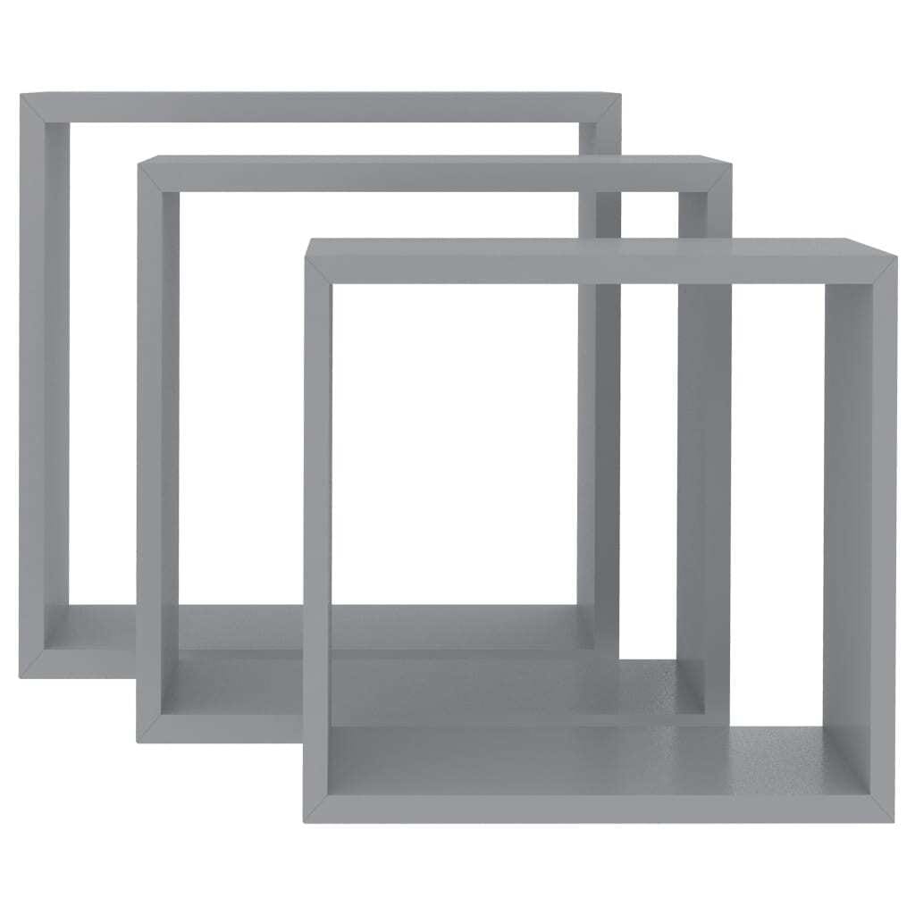 Wall Cube Shelves 3 pcs Gray MDF