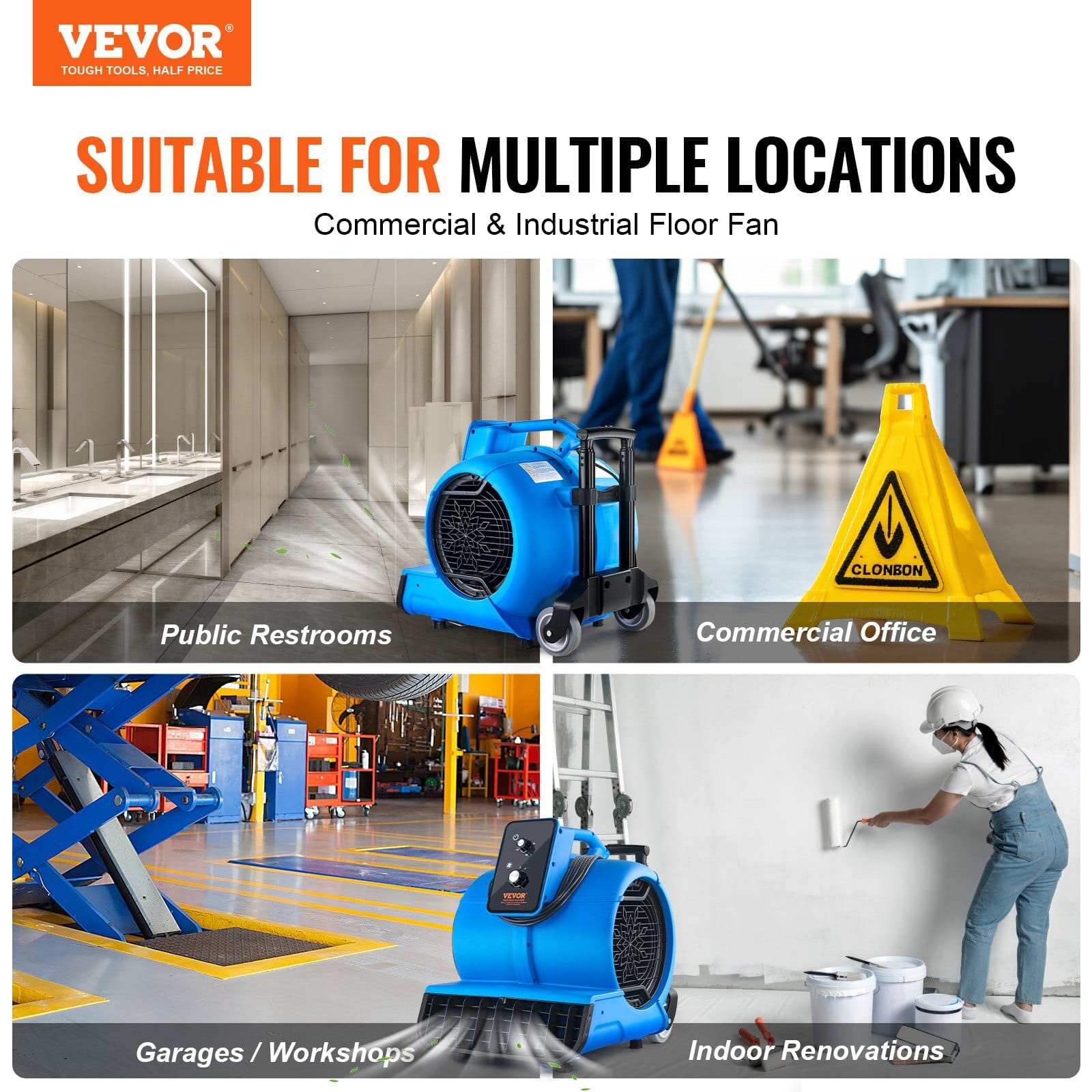 Floor Blower, 1560 RPM 4000 CFM, Air Mover for Drying and Cooling, Portable Carpet Dryer Fan with 3 Blowing Angles, Timer, 3-Speeds Adjustment, for Janitorial, Home, Commercial Use