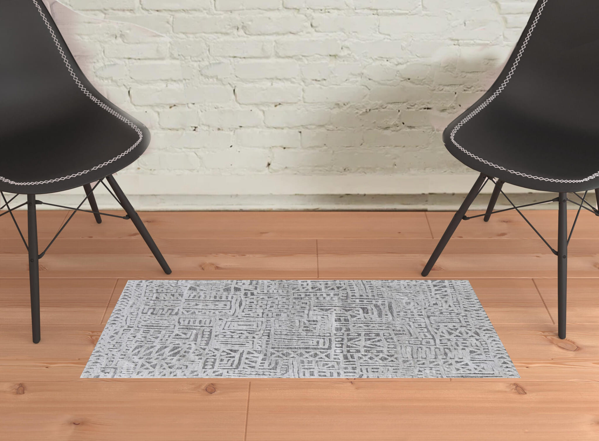 2' X 3' Gray And Silver Geometric Stain Resistant Area Rug