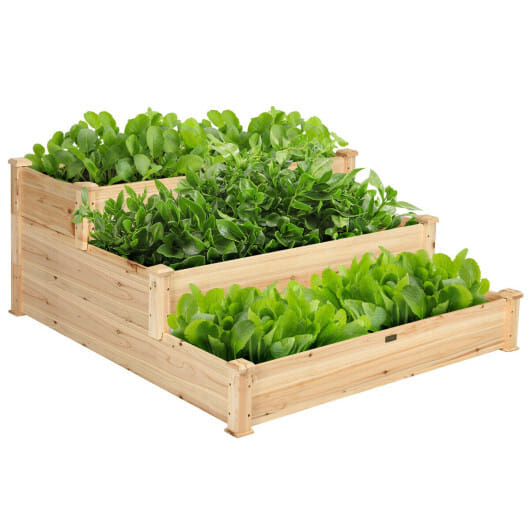 Costway 3 Tier Elevated Wooden Vegetable Garden Bed - Color: Natural