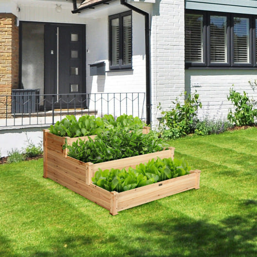 Costway 3 Tier Elevated Wooden Vegetable Garden Bed - Color: Natural