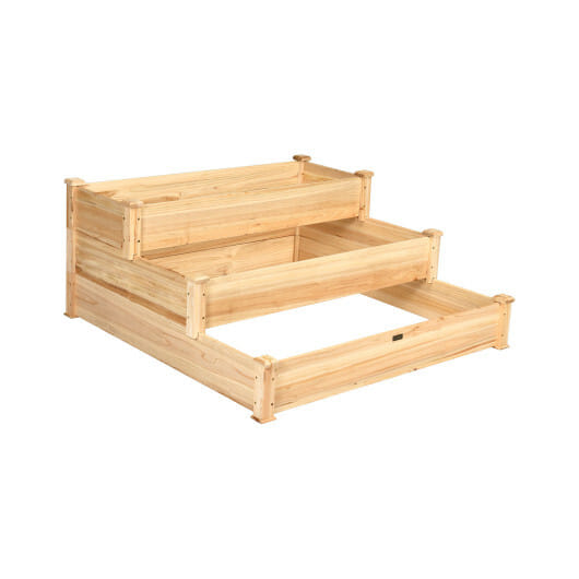 Costway 3 Tier Elevated Wooden Vegetable Garden Bed - Color: Natural