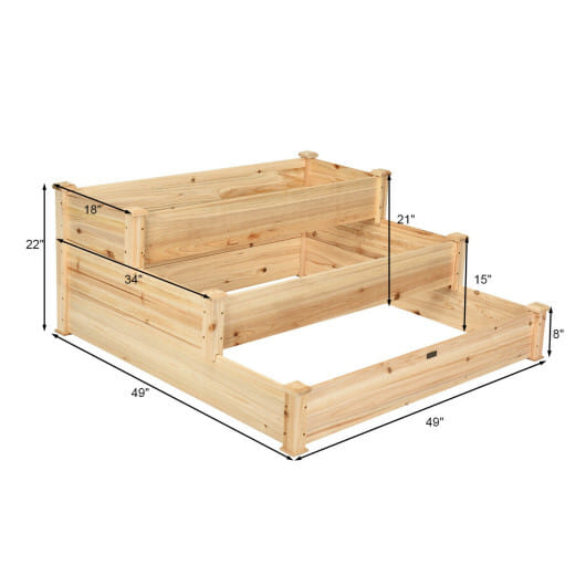 Costway 3 Tier Elevated Wooden Vegetable Garden Bed - Color: Natural