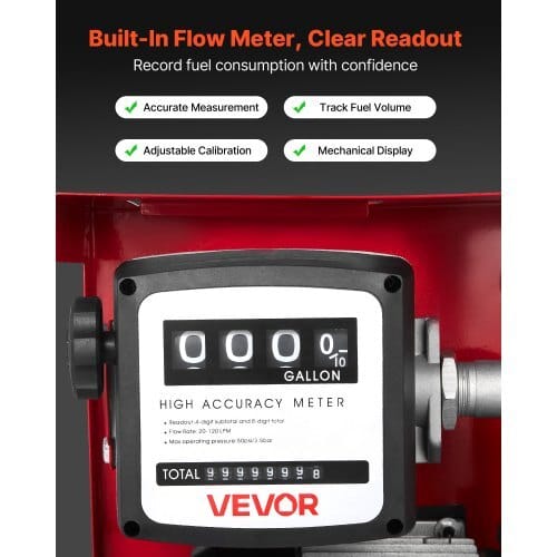 Fuel Transfer Pump 110V, 16 GPM 60 L/min, AC Electric Oil Transfer Pump for Diesel Kerosene Biodiesel, with Meter, Auto Fuel Nozzle & 2 Hoses, 45 ft/13.7 m Lift, for Vehicles, Construction Sites