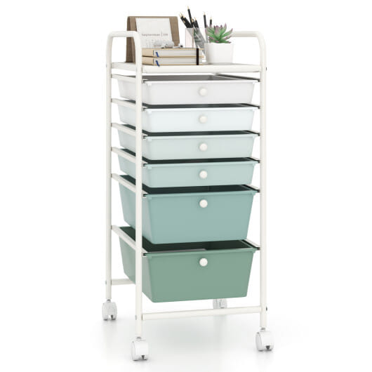 Costway Multifunctional 6 Drawers Rolling Storage Cart Organizer-Green Gradient - Color: Green Gradient