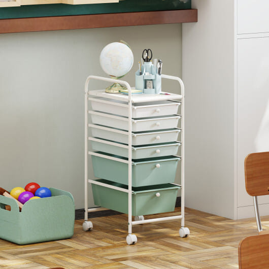 Costway Multifunctional 6 Drawers Rolling Storage Cart Organizer-Green Gradient - Color: Green Gradient